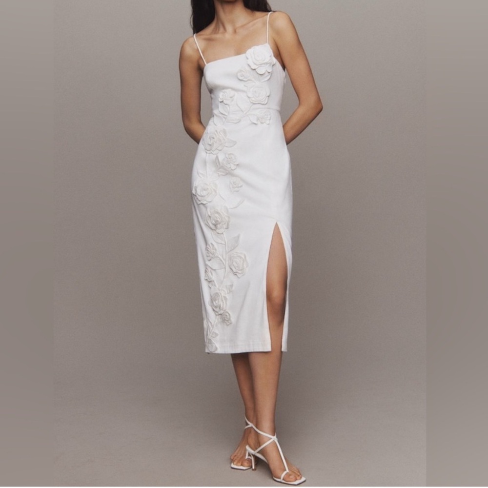 NWT BHLDN sleeveless straight neck cascading floral side slit dress size M